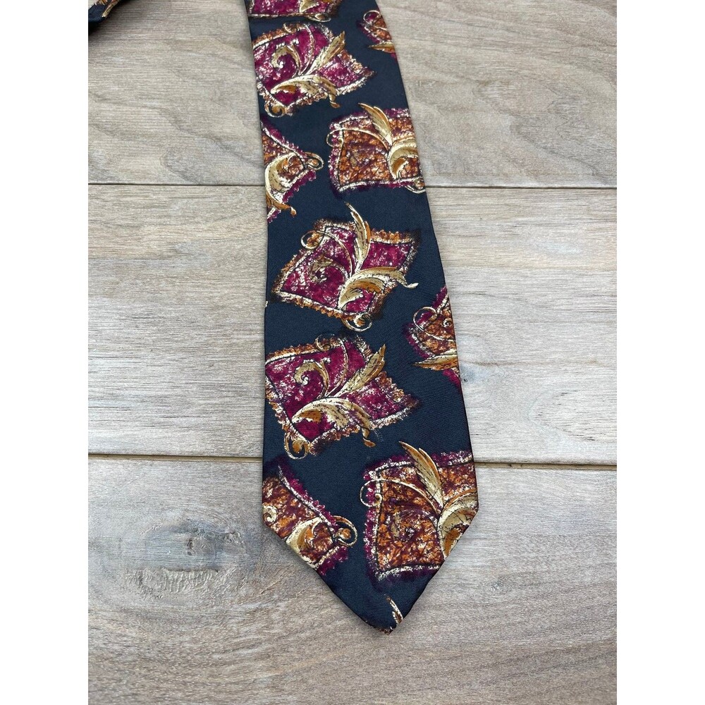 Belmont Men's Tie Men's Black Burgundy Gold Patterned Silk